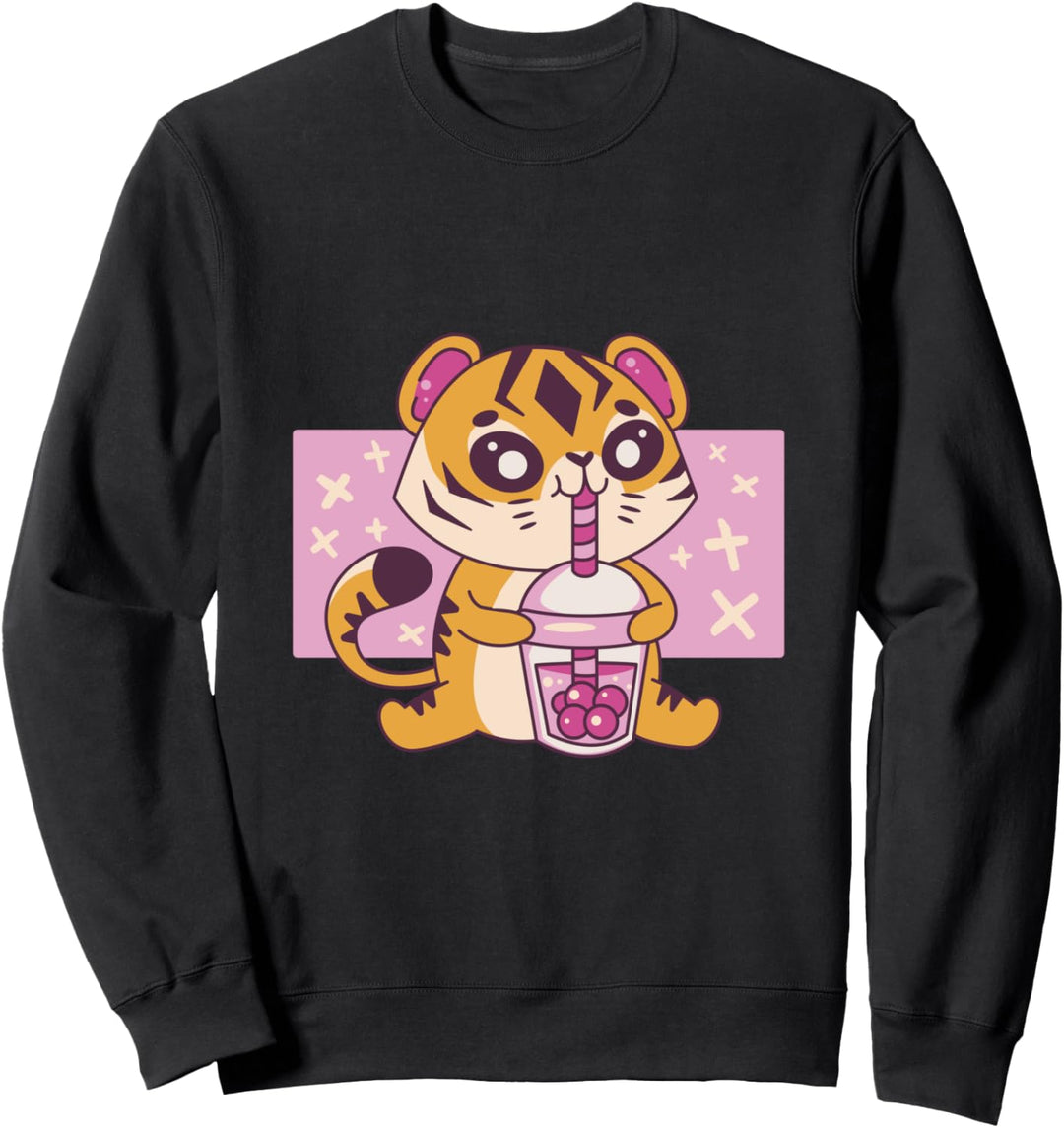 Kawaii Tiger Baby mit Boba Tee süsse japanische Grafik Sweatshirt