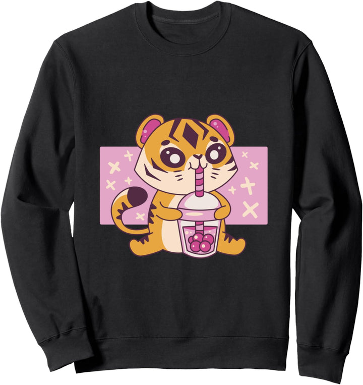 Kawaii Tiger Baby mit Boba Tee süsse japanische Grafik Sweatshirt