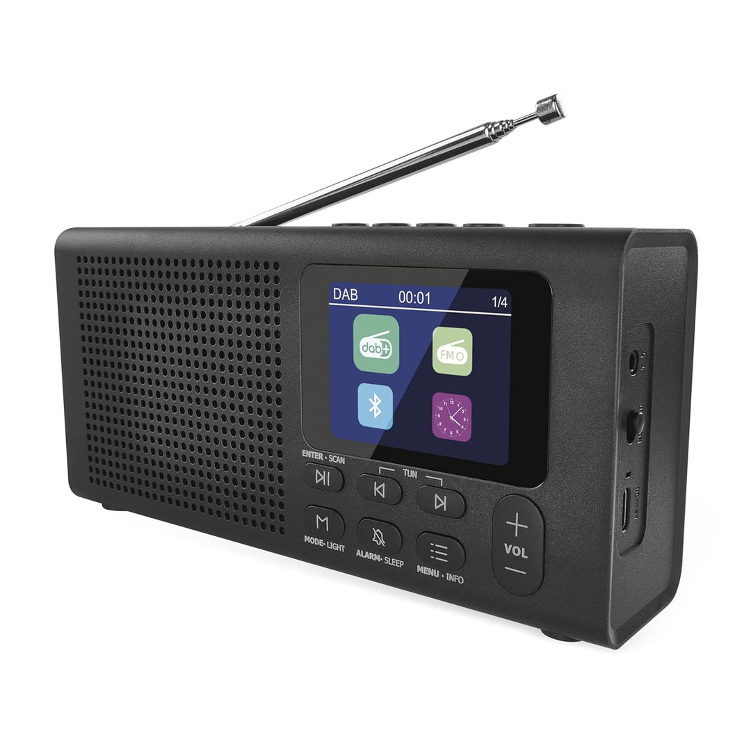 EMOS - DAB+ Radio mit Bluetooth und Dual-Stromversorgung - tragbares Digitalradio mit Wecker, Sleept