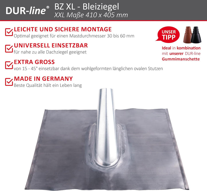 DUR-line BZ XL - Bleiziegel - einteilig für die Dachabdichtung an Antennenmaste für bis zu Ø 60 mm -