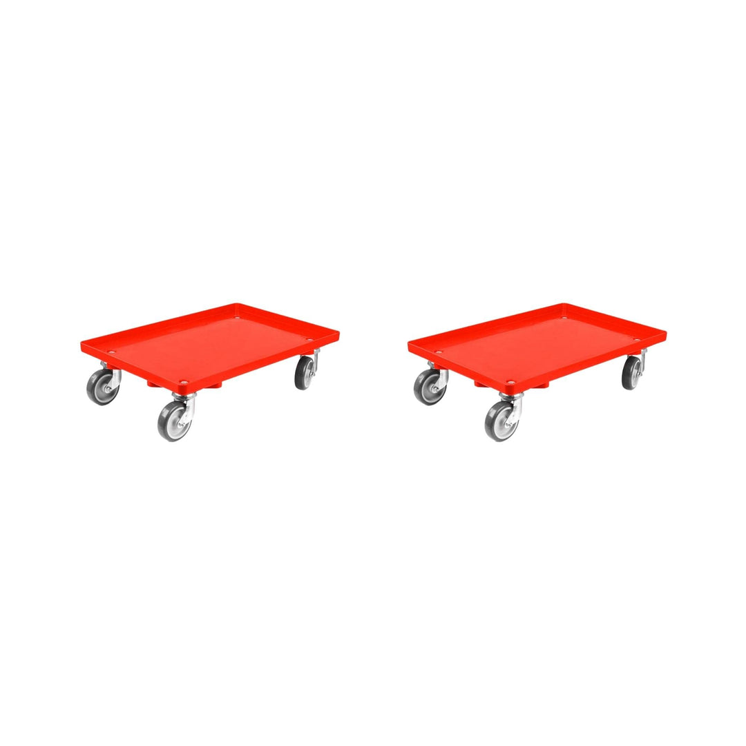 SparSet 2X Transportroller für Euroboxen 60x40cm mit Gummiräder rot | Geschlossenes Deck | 2 Lenkrol