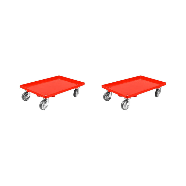 SparSet 2X Transportroller für Euroboxen 60x40cm mit Gummiräder rot | Geschlossenes Deck | 2 Lenkrol