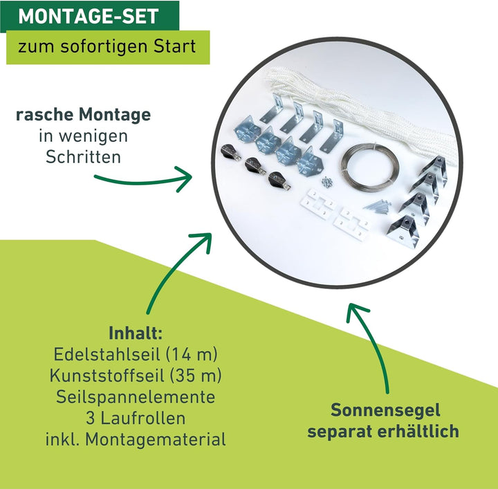 Windhager Montageset Seilzugsystem, Montage-Komplett-Set zum Spannen und Verschieben von Markisen un