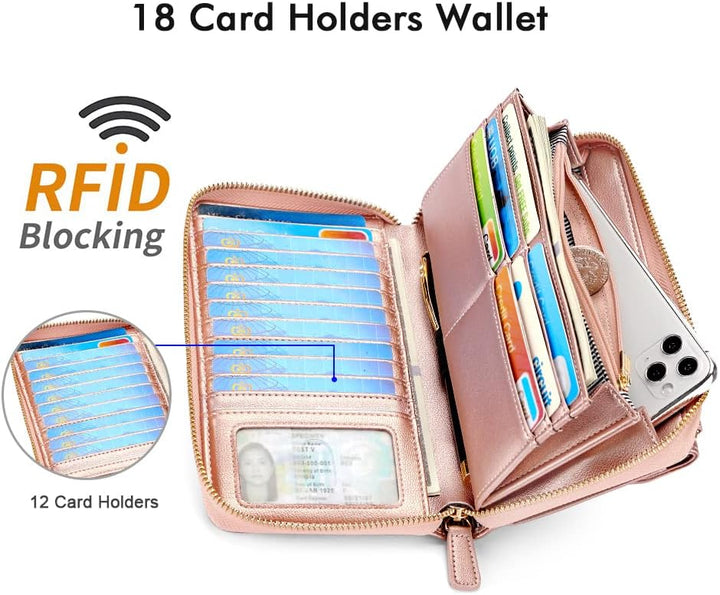 nuoku Geldbörse Damen mit RFID, Kleine Portemonnaie Damen mit Kreditkarten Etuis, Handytasche zum Um