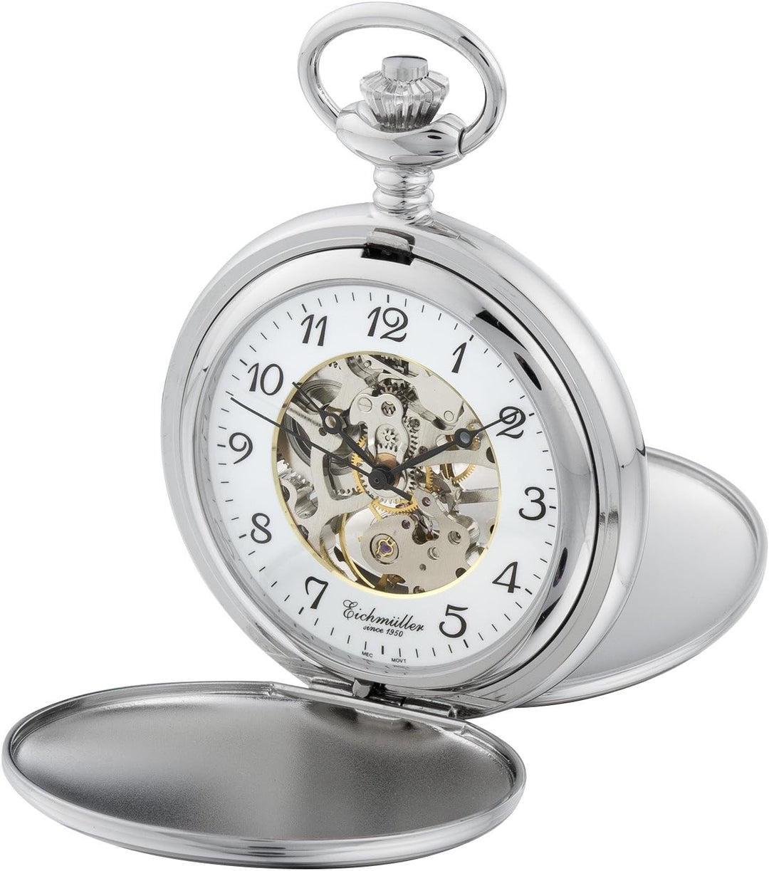 Eichmüller Taschenuhr 8233 teilskeletttiert, beidseitig aufklappbar, mattiert