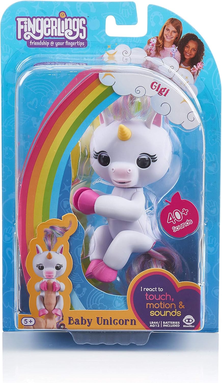 Fingerlings Einhorn weiss mit Regenbogenmähne, interaktives Spielzeug, reagiert auf Geräusche, Beweg