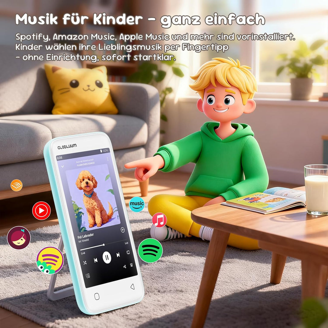 MP3-Player für Kinder, Kindersicherung, 16GB, unterstützt Spotify und Audible, Bluetooth und WLAN (M