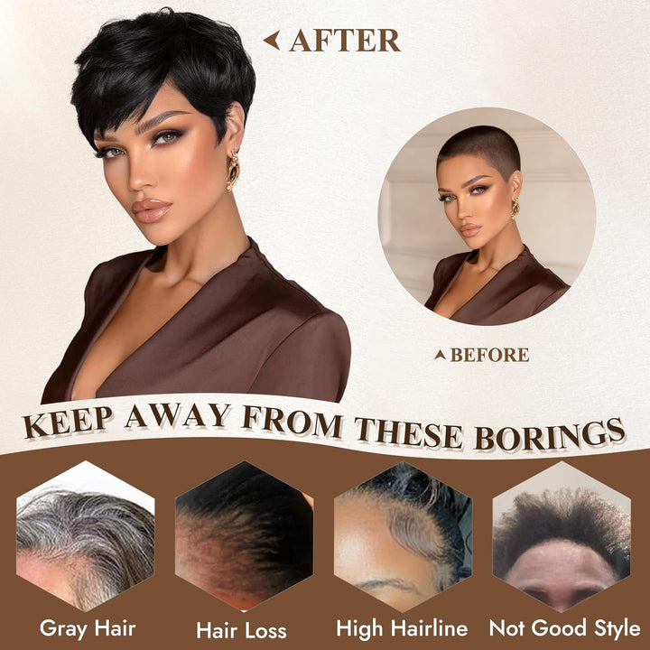 RUWISS Pixie Cut Perücken für Schwarze Frauen Pixie Cut Echthaar Perücken Short Layered Perücken Upp