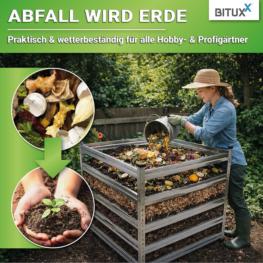 Bituxx Komposter Garten Wetterfest Kompostierer Kompostbehälter Metall 120 x 120 cm