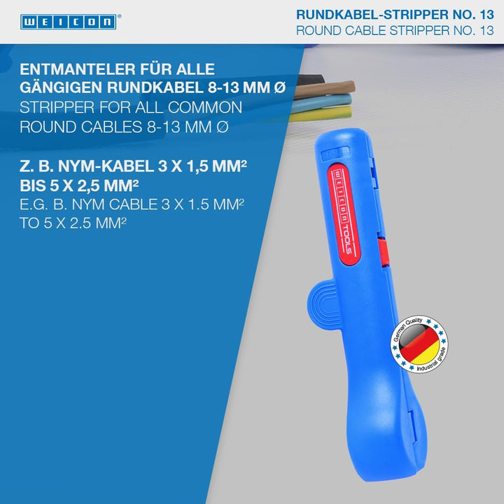 WEICON TOOLS Rundkabel-Stripper No. 13; Entmanteler für Rund- und Feuchtraumkabel von 6-13 mm Ø; Abm