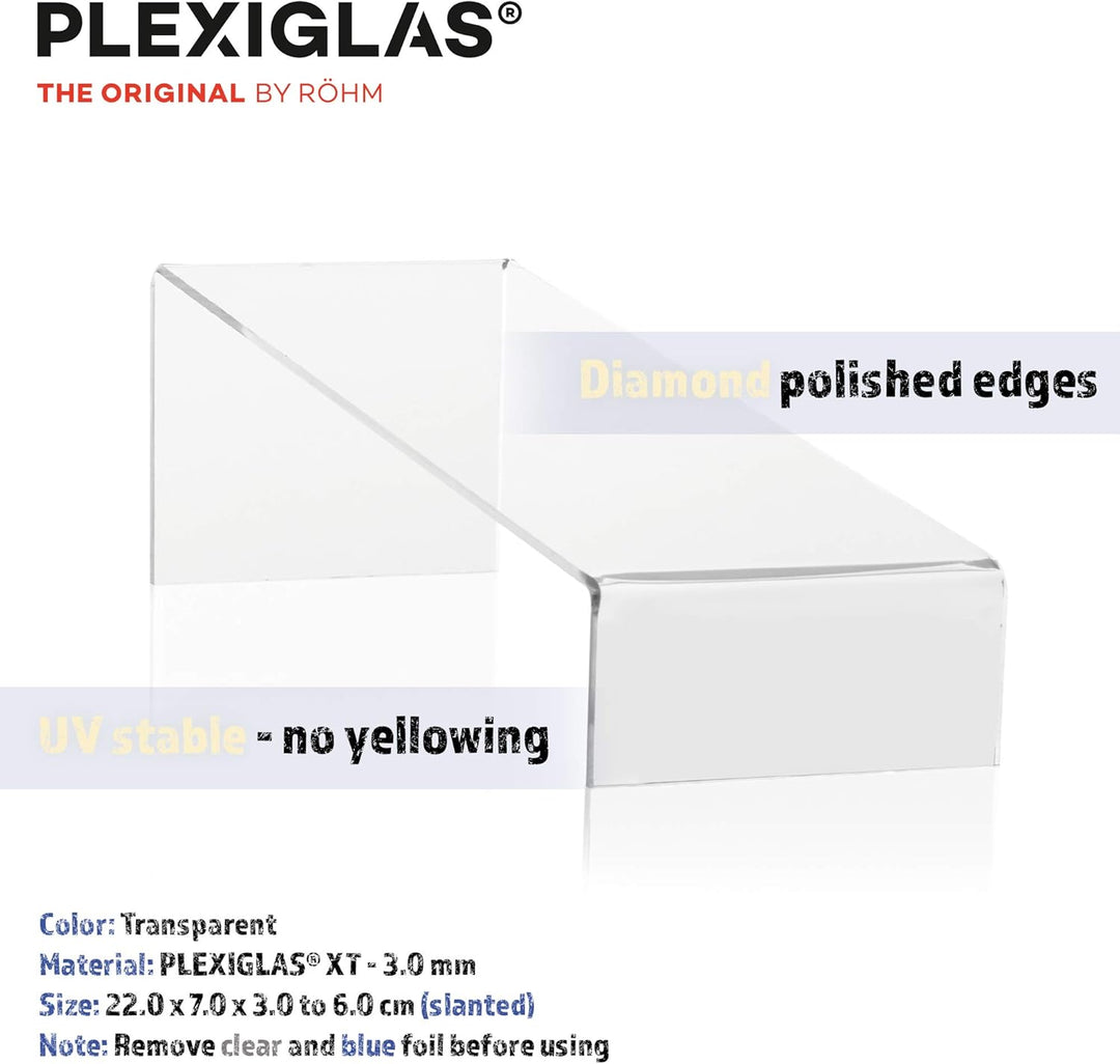 Warenträger-Set als Schuhständer (schräg) und Präsentationsdisplay, transparenter Verkaufsständer, D