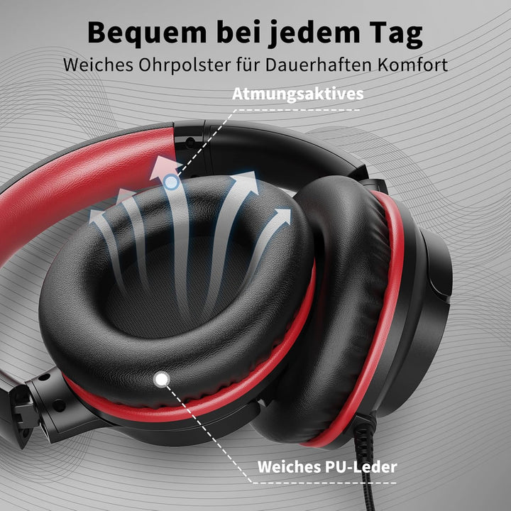 Kopfhörer mit Kabel und Mikrofon, Over-Ear Kabelkopfhörer mit 3,5mm Klinkenstecker, Faltbar Kabelgeb