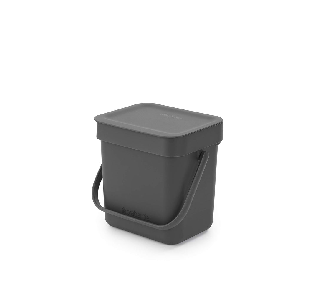 Brabantia Sort & Go Abfalleimer mit Deckel 3 L (grau), platzsparender Biomüll Behälter mit Griff, ab