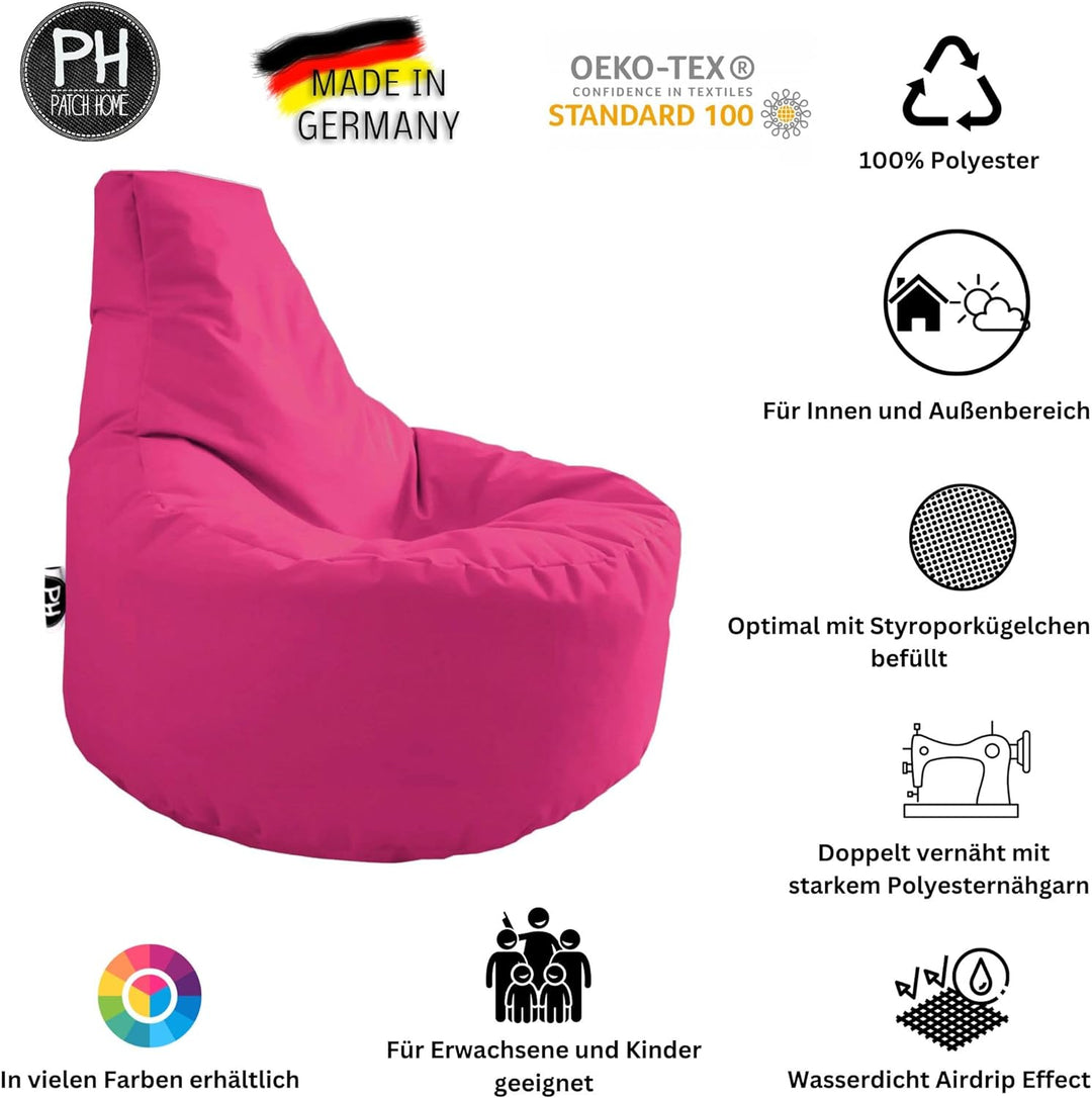 PATCH HOME Patchhome Gamer Sessel inkl. Würfel Bean Bag Set Ø75cm, 80cm Höhe, 30cm Sitzhöhe + 35x35c