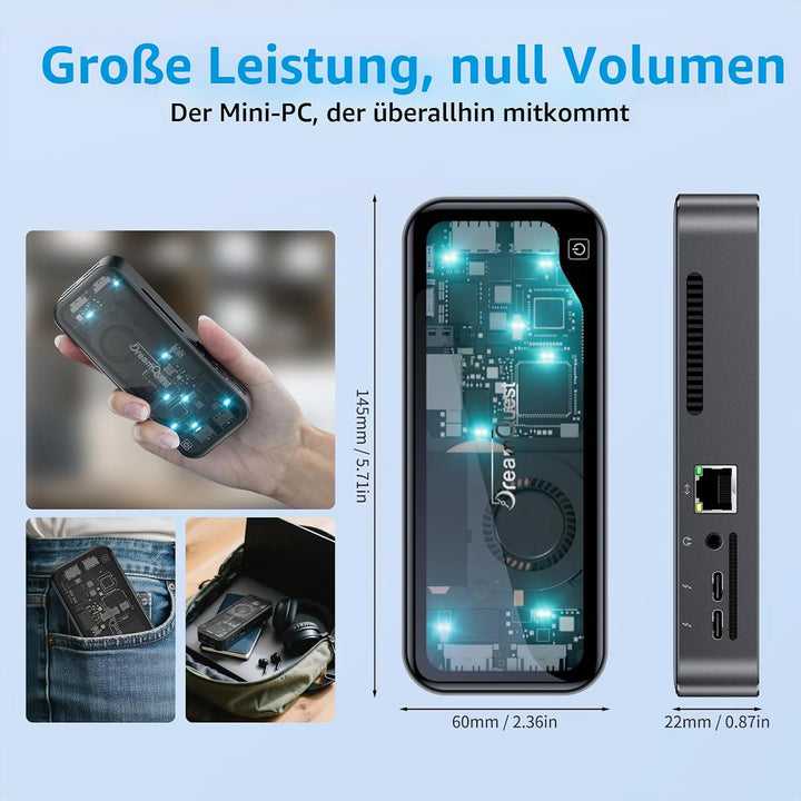 DreamQuest Mini PC Windows 11 Pro 12GB DDR5 256GB M.2 SSD Intel N95 (bis zu 3.4Ghz) PC Stick mit 2X