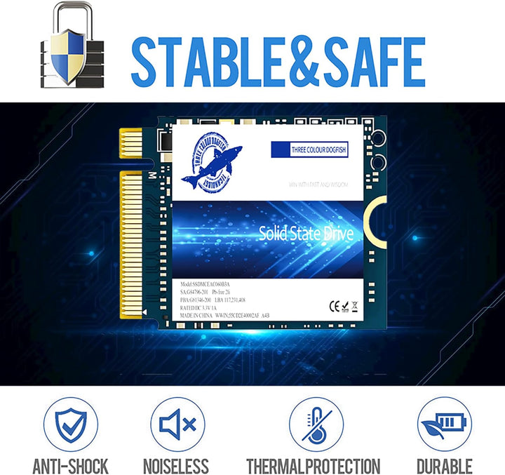 Dogfish SSD M.2 2230 NVMe PCIe 4.0 512GB 3D TLC NAND Gaming Internal Solid State Drive Kompatibel mi