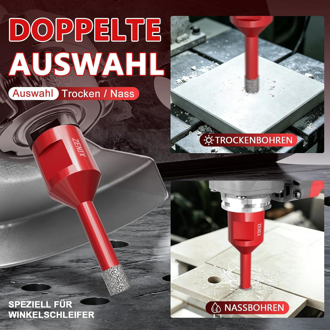 Diamant Fliesenbohrer 6 mm 3 Stück mit M14 Gewinde Für Fliesen, Porzellan, Keramik, Marmor &amp; Granit