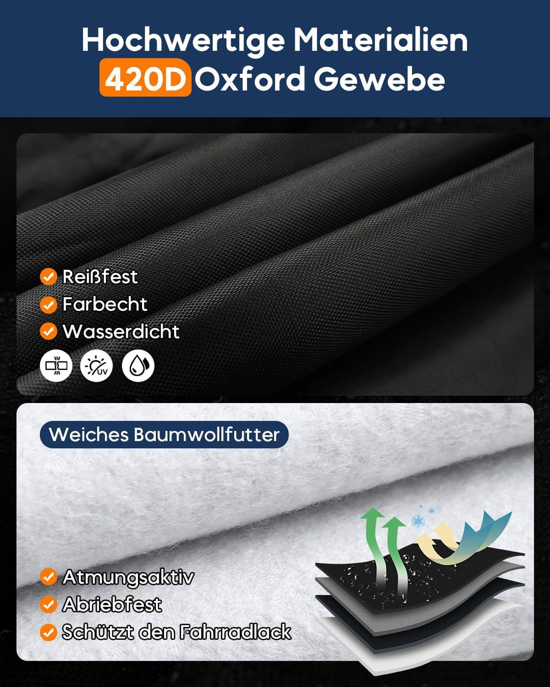Fahrradabdeckung Heckträger für 3 Fahrräder, 420D Oxford Fahrradschutzhülle mit Baumwollfutter, Wass
