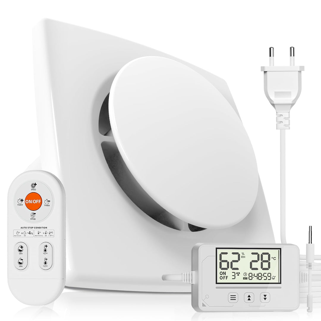 Badlüfter mit Feuchtigkeitssensor Temperatursensor Timer - 3 Stufen Bad Lüfter 100mm mit Fernbedienu