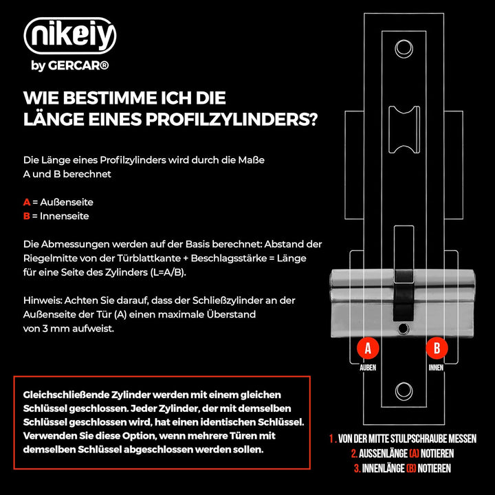 GERCAR Knaufzylinder Gleichschliessend 2 Stück Schliesszylinder Profilzylinder 45/45 Türschloss - in