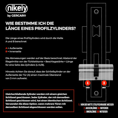 GERCAR Knaufzylinder Gleichschliessend 2 Stück Schliesszylinder Profilzylinder 45/45 Türschloss - in