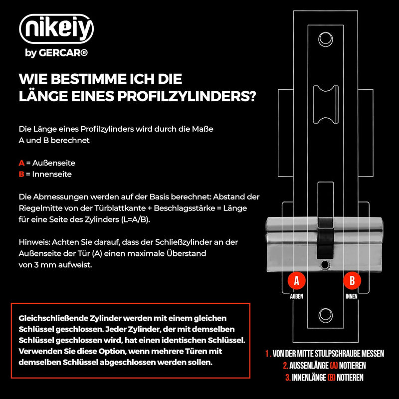 GERCAR Knaufzylinder Gleichschliessend 2 Stück Schliesszylinder Profilzylinder 45/45 Türschloss - in
