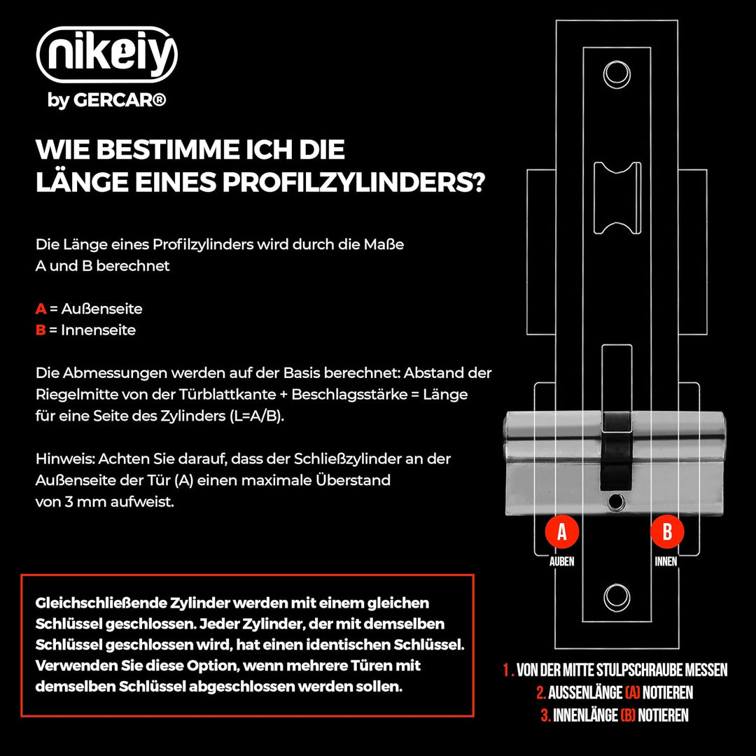 GERCAR Knaufzylinder 30/30 Schliesszylinder 4er Set Gleichschliessend Zylinderschloss Türschloss - i