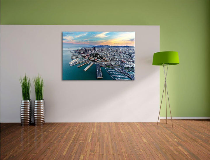 Pixxprint San Francisco bei Sonnenuntergang, Format: 100x70 auf Leinwand, 100x70