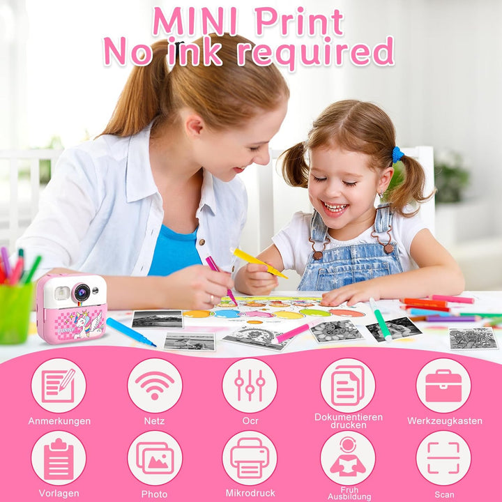Kinderkamera Sofortbildkamera 1080P 2,4 Zoll Bildschirm Sofortbildkamera Kinder mit Druckpapier & 32