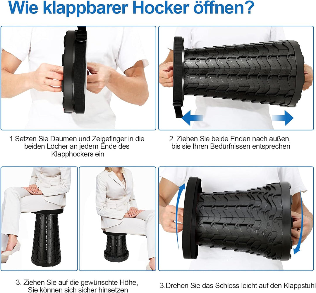 Sonnewelt Tragbarer Klapphocker, Leichte Teleskophocker Höhenverstellbare Falthocker Tragfähigkeit 1