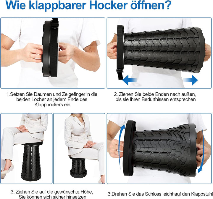 Sonnewelt Tragbarer Klapphocker, Leichte Teleskophocker Höhenverstellbare Falthocker Tragfähigkeit 1