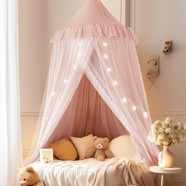 Mallify Moskitonetz Betthimmel mit Sternenlichtern, atmungsaktiv & waschbar Doppelte Lage Babybett B