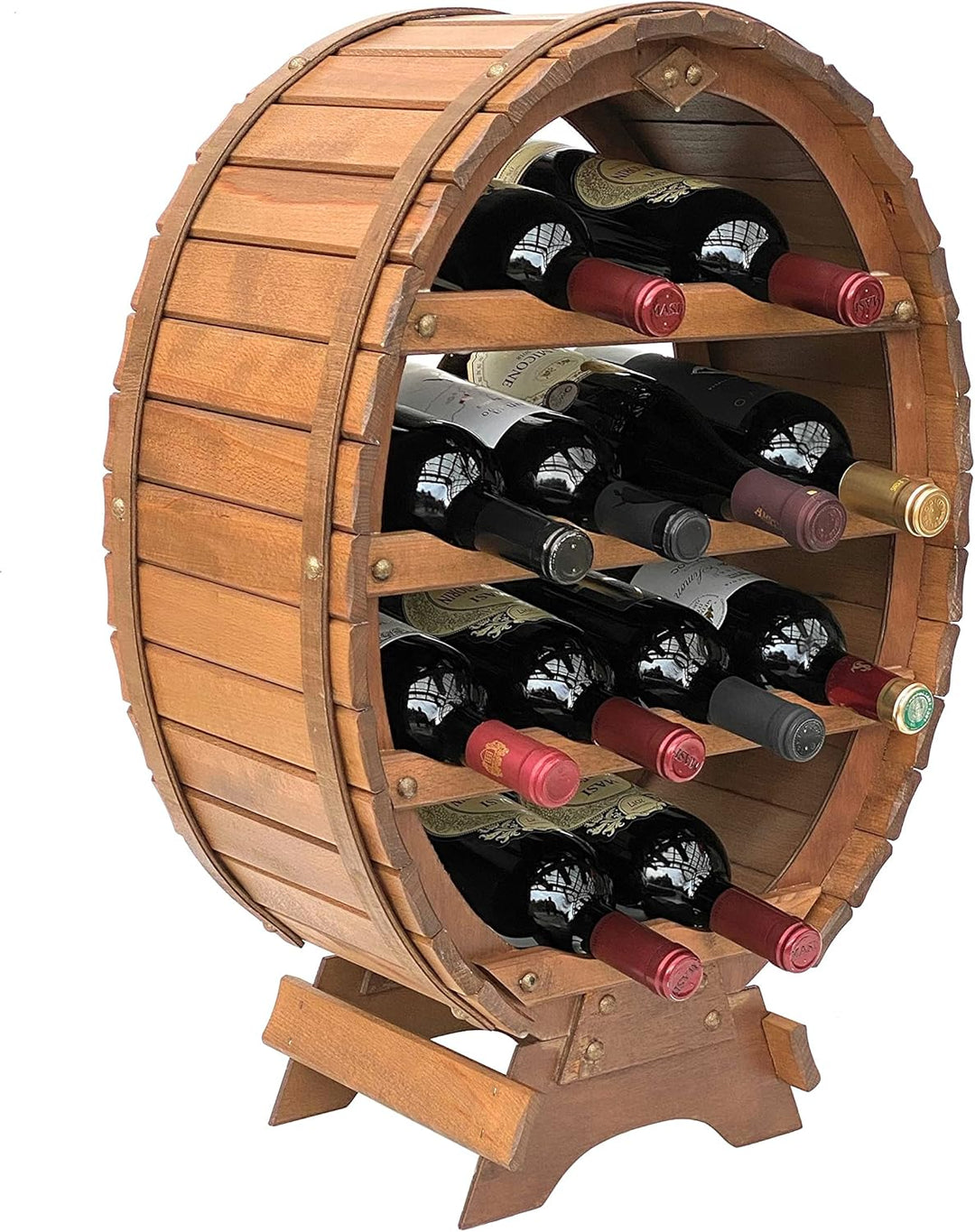 DanDiBo Weinregal Holz Weinfass für 12 Flaschen Braun gebeizt Bar Flaschenständer Fass Flaschenhalte
