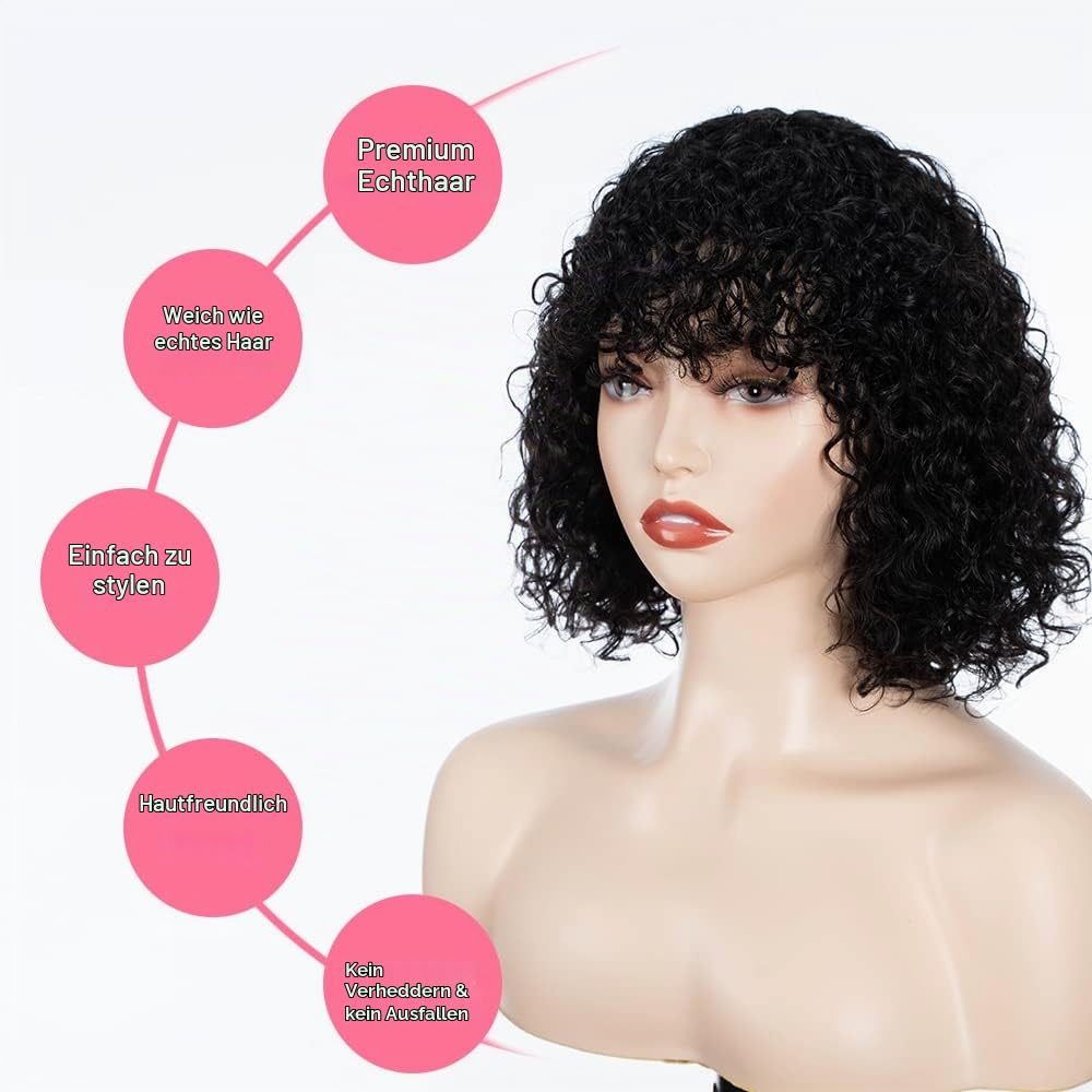 FASHION IDOL Bob Curly Echthaar-Perücken mit Pony Jerry Curl Bob Perücken Echthaar brasilianische Vi