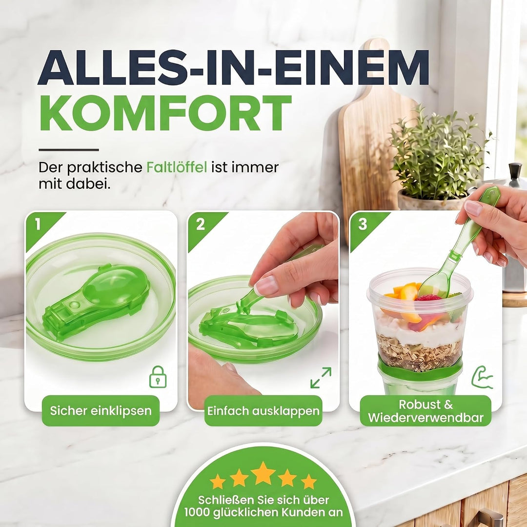 GOODS+GADGETS Müslibecher to Go Deluxe - Joghurt-Becher für unterwegs - Reise Lunchpot mit Löffel un