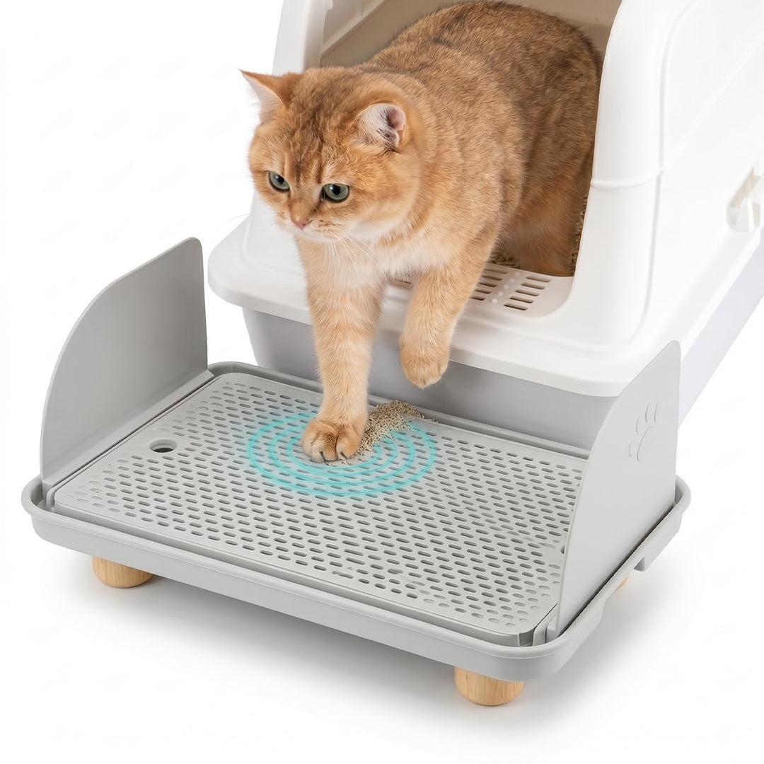 Katzenstreu Rampe mit Filterfunktion - rutschfeste Katzentoilettenstufe mit 4cm Hohe Holzfüsse - Kat