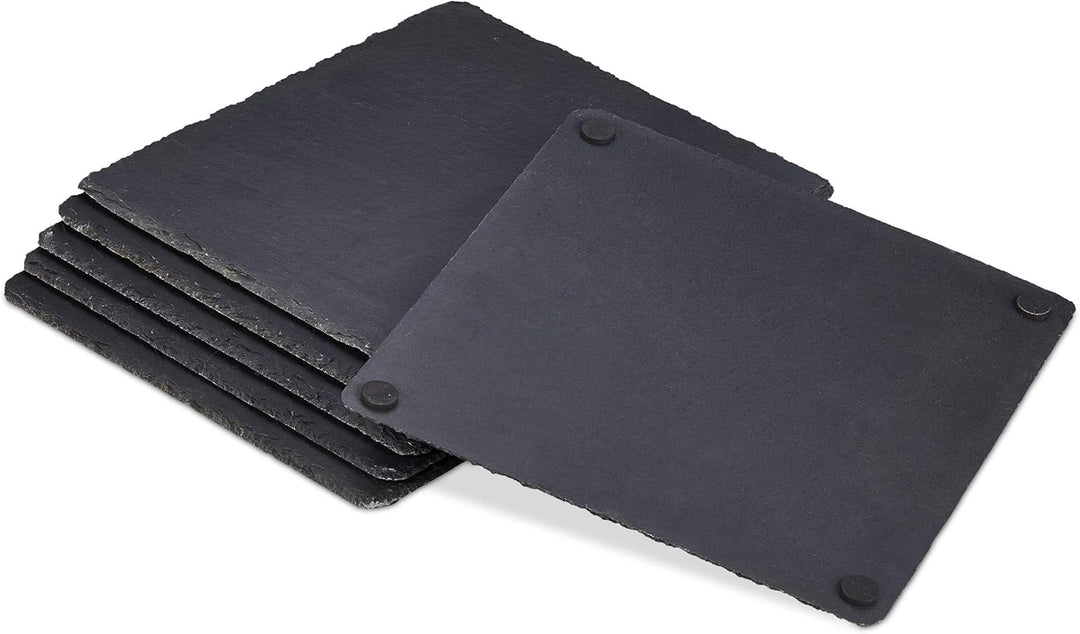 Relaxdays 12 x Schieferplatte, 25 x 25 cm, Platzteller zum Servieren &amp; Beschriften, Buffet, Servierp