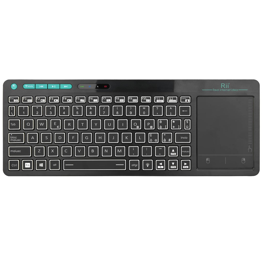 Rii Mini i18S Wireless + Bluetooth Kompakte Tastatur mit grosser Maus Touchpad und LED-Hintergrundbe