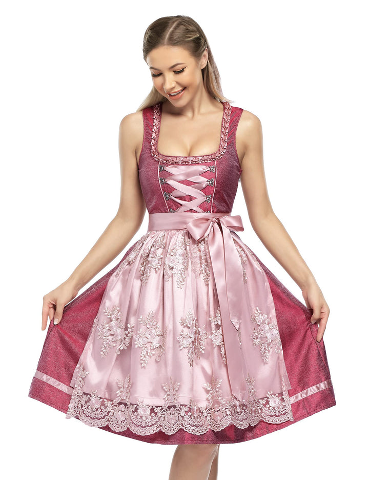 KOJOOIN Trachtenkleid Dirndl Kurz Damen Midi für Oktoberfest 3tlg.- DREI Teilig: Kleid, Bluse, Schür