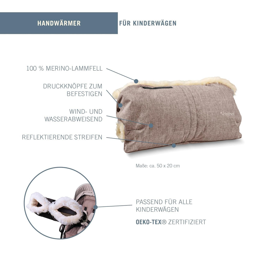 Fellhof Kinderwagen-Handwärmer aus Lammfell (Beige-melange), Beige-melange