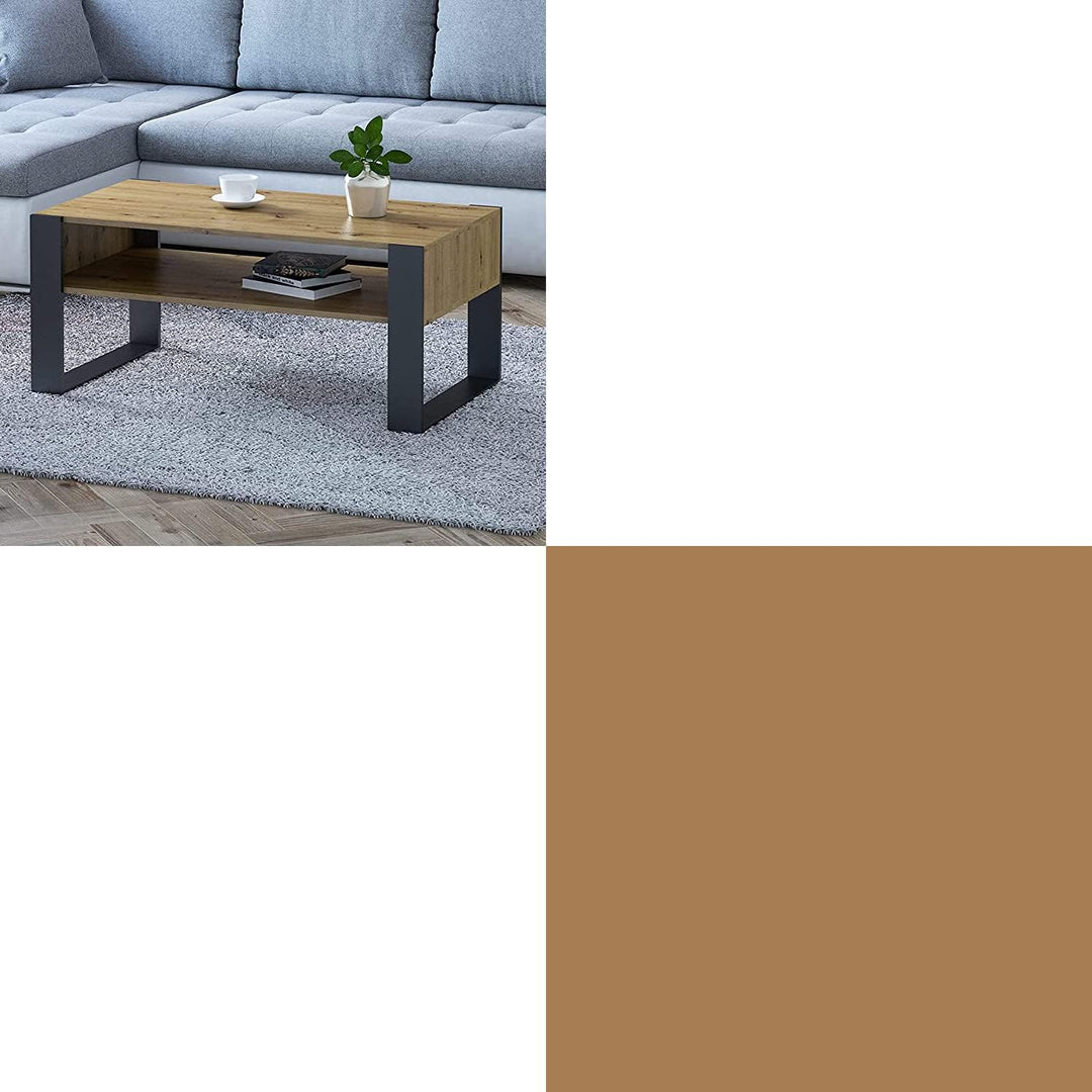 MATKAM Couchtisch KAJA H50 x B100 x T53,6 cm Loft Retro, offene Ablage unter der Tischplatte, Kufenb