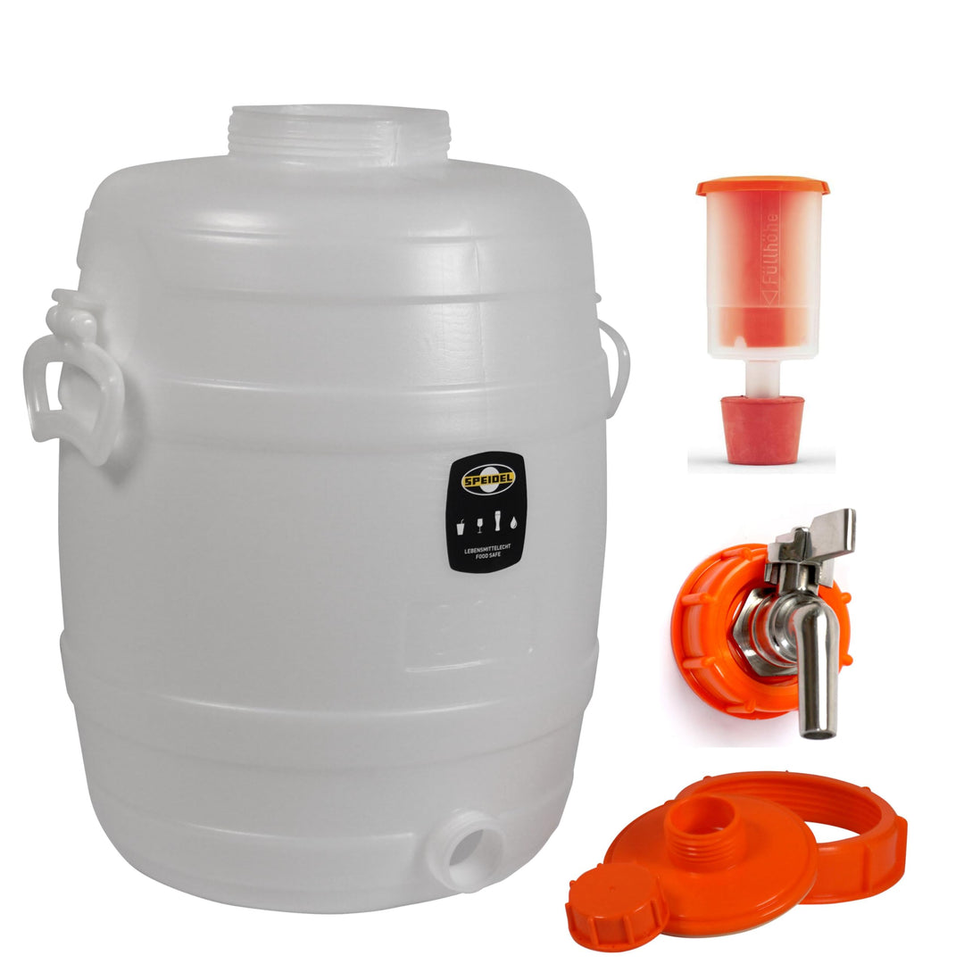 Lebensmittelechtes Speidel Getränkefass Mostfass Gärfass (30 Liter rund mit Messinghahn und Gärspund