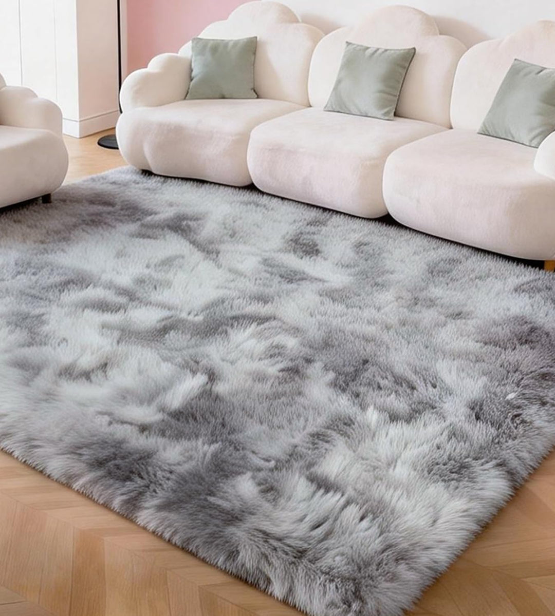 MARATIP Plüsch Teppich,Flauschiger Teppich Rund,grosse Grösse modernes Wohnzimmer,Kinder Mädchen,wei