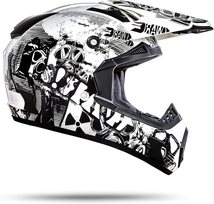 ATO-Moto GS Nevada Weiss Motocrosshelm mit ausziehbarer Sonnenblende und der neusten Sicherheitsnorm