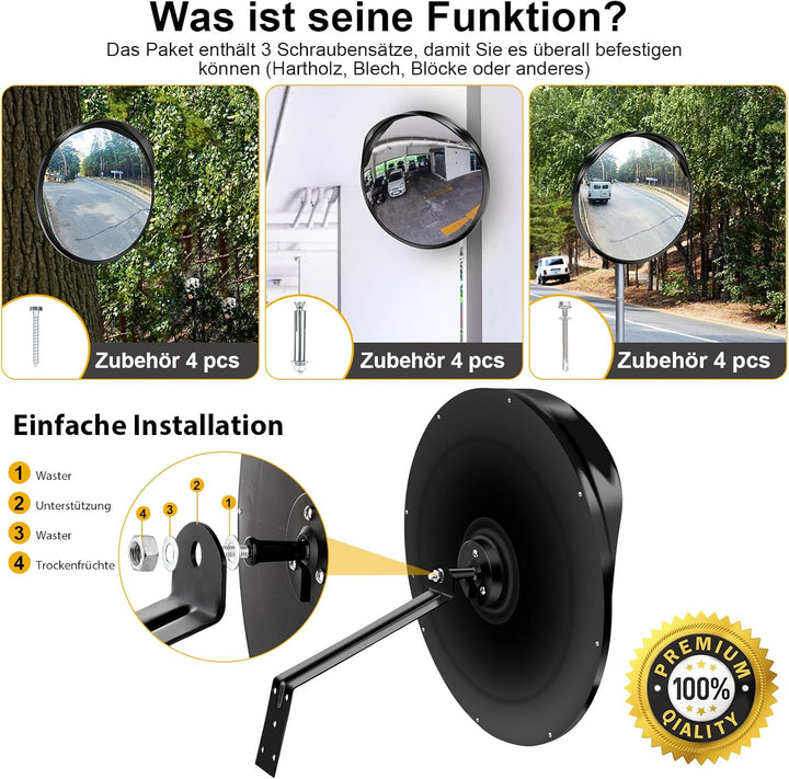 Angooni 40 cm Sicherheitsspiegel Verkehrsspiegel, Parkassistent, Verstellbarer Weitwinkel-Blickwinke