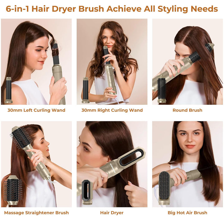 Atopskins 6 in 1 Airstyler, Ionen Föhn, Multifunktionaler Hairstyler, Warmluftbürste, Föhnbürste, Ru