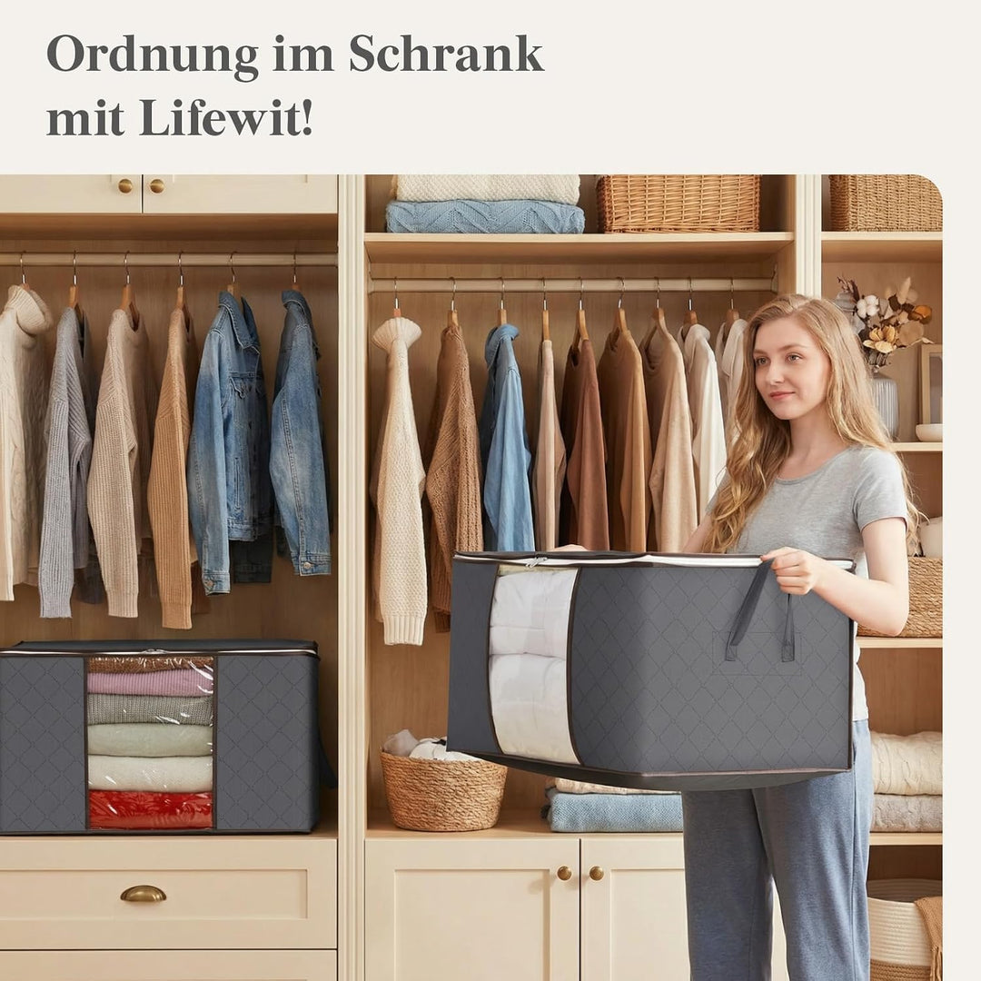 Lifewit 4 Stück 90L Aufbewahrungstasche, Aufbewahrungsbox mit Deckel, Gross Kleideraufbewahrung Umzu