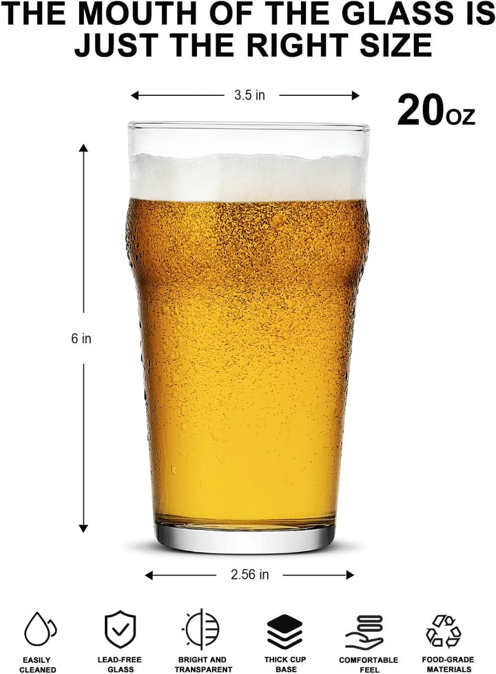 Biergläser, 590 ml, britisches Bierglas, klassisches Design, 4 Stück, einfach im Schrank zu stapeln