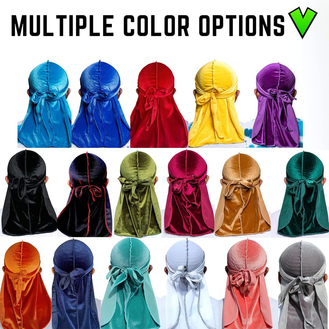 Veeta Superior Velvet Durag – Weiche Samt-Durags für Männer und Frauen, Lange, doppelt breite Träger