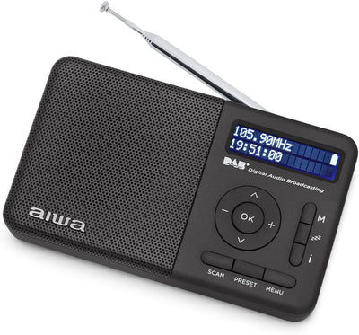 AIWA RD-40DAB/BK: Wiederaufladbares digitales Radio (Dab/Dab+/FM, integrierter Lautsprecher, 100 Sen